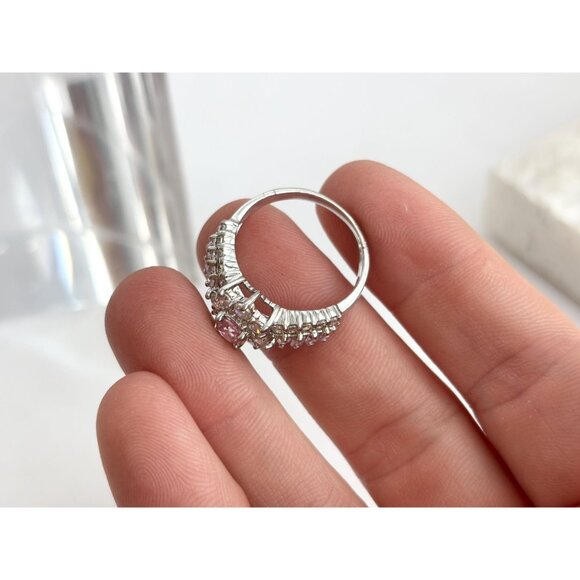 Pink Topaz & CZ Halo Crown Shaped 925 Sterling Silver Vintage Ring - sz 8 - Picture 7 of 12